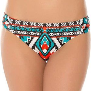 Becca Aztec-Print Ruched-Tab Hipster Bikini Bottoms
